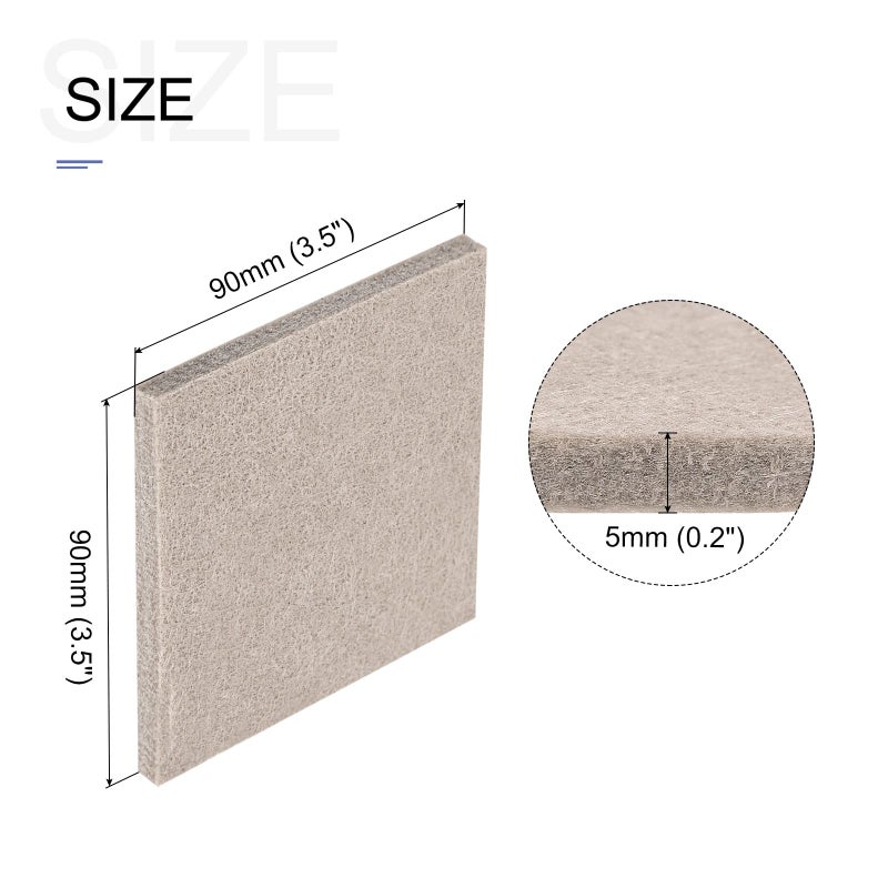 وسائد أثاث من اللباد المربعة من METALLIXITY (3.5 بوصة × 3.5 بوصة × 0.2 بوصة) 4 قطع، واقيات أرضية ذاتية اللصق - لأقدام السرير في خزانة المنزل، بيج - Image 2
